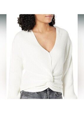 Hudson women’s Sweater Size Small White Knotted Ribbed V Neck Cross Over